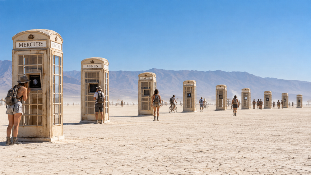 CAN YOU HEAR ME? installation in full daylight across the playa